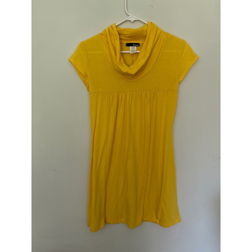 Espresso Tunic Top Womens Medium Yellow Excellent Cowl Neck Empire Waist Jersey